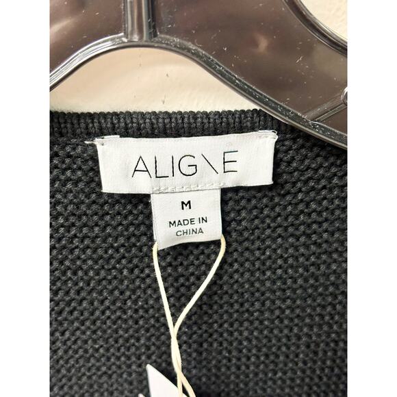 NWT ALIGNE Nadia Organic Cotton Long Sleeve Tie Knit Cardigan Black Women's M - Picture 4 of 6